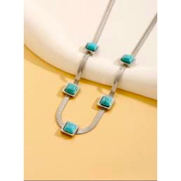 SILVER Plated turquoise Herringbone necklace Snake Womens Jewelry Fishbone - Picture 8 of 10